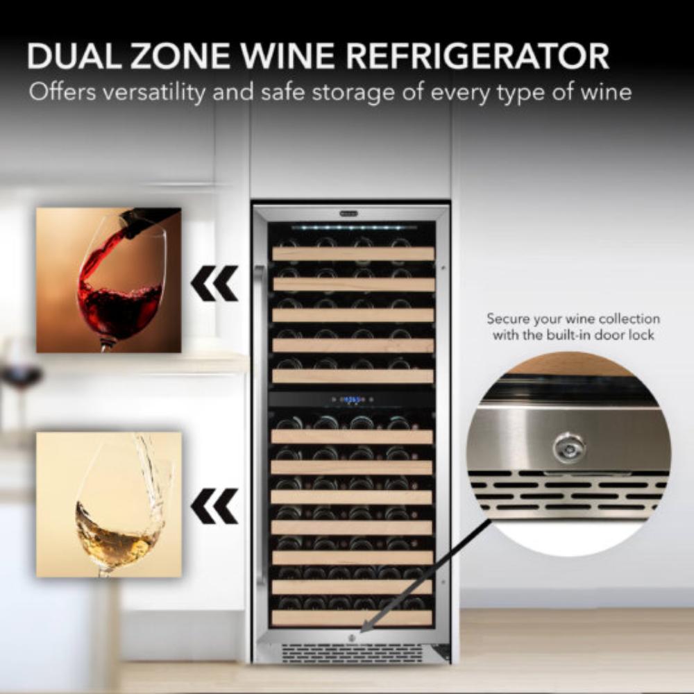 Whynter 24" 92-Bottle Built-in Dual Zone Stainless Steel  Wine Refrigerator with Display Rack