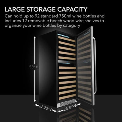 Whynter 24" 92-Bottle Built-in Dual Zone Stainless Steel  Wine Refrigerator with Display Rack