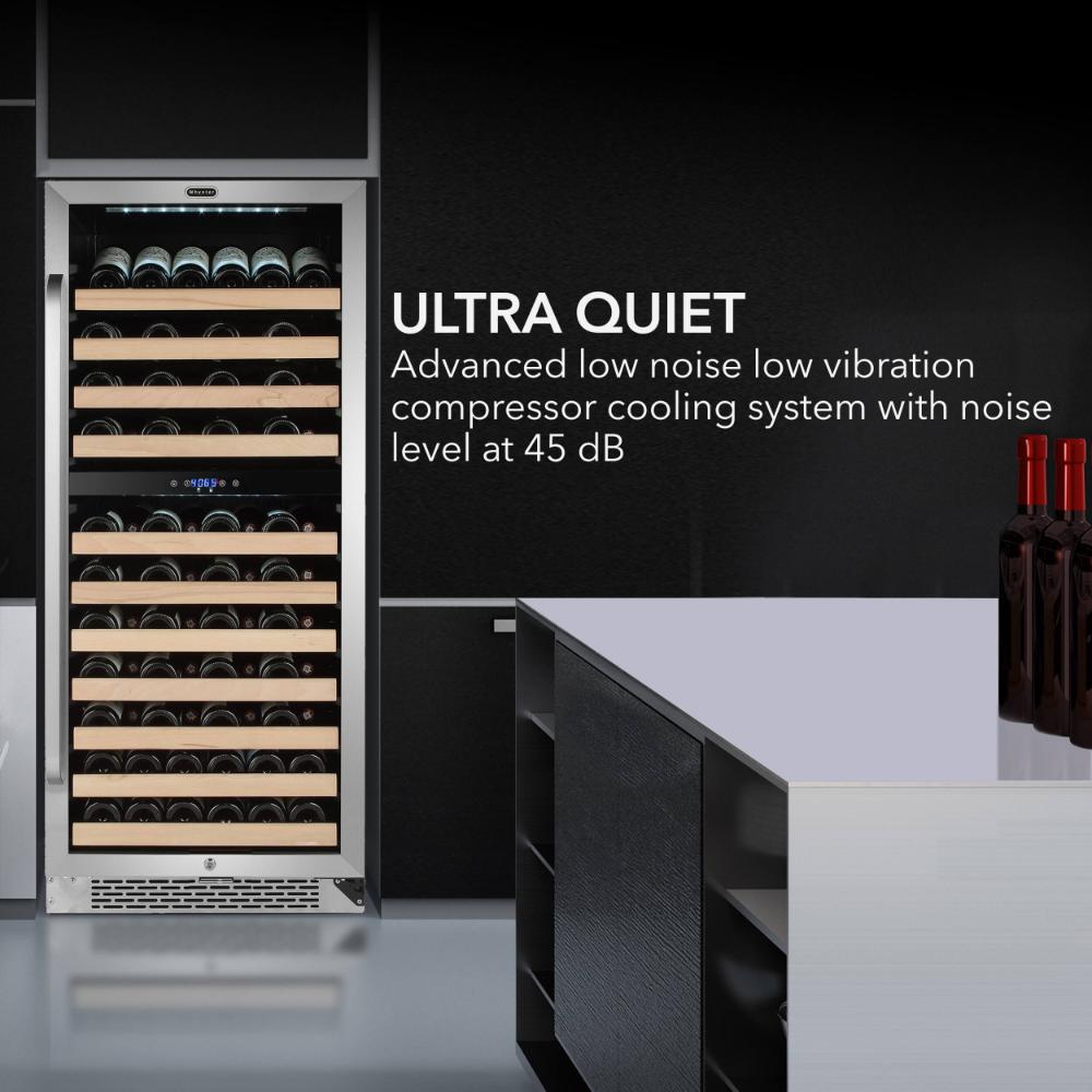 Whynter 24" 92-Bottle Built-in Dual Zone Stainless Steel  Wine Refrigerator with Display Rack