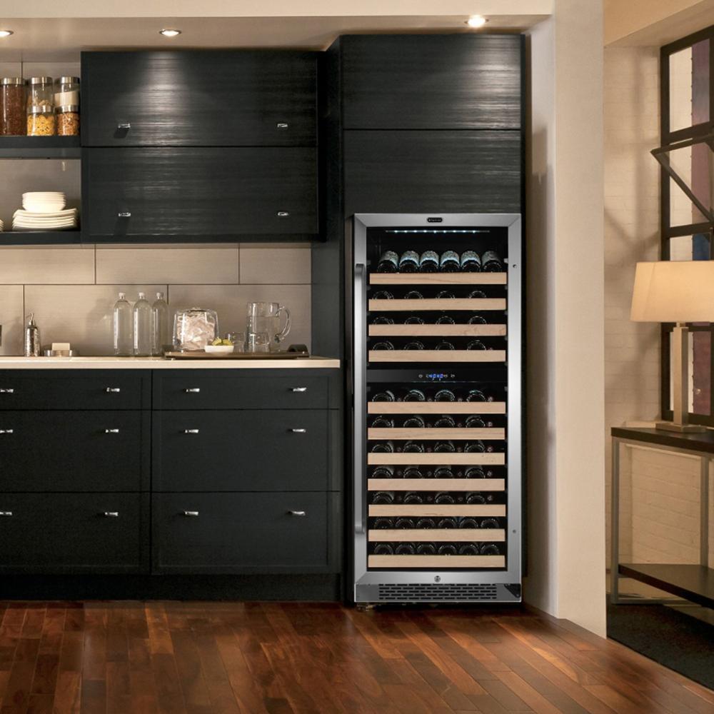 Whynter 24" 92-Bottle Built-in Dual Zone Stainless Steel  Wine Refrigerator with Display Rack