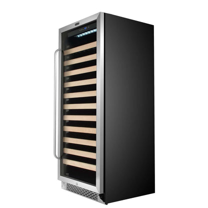 Wine cooler with display shelf and soft LED lighting