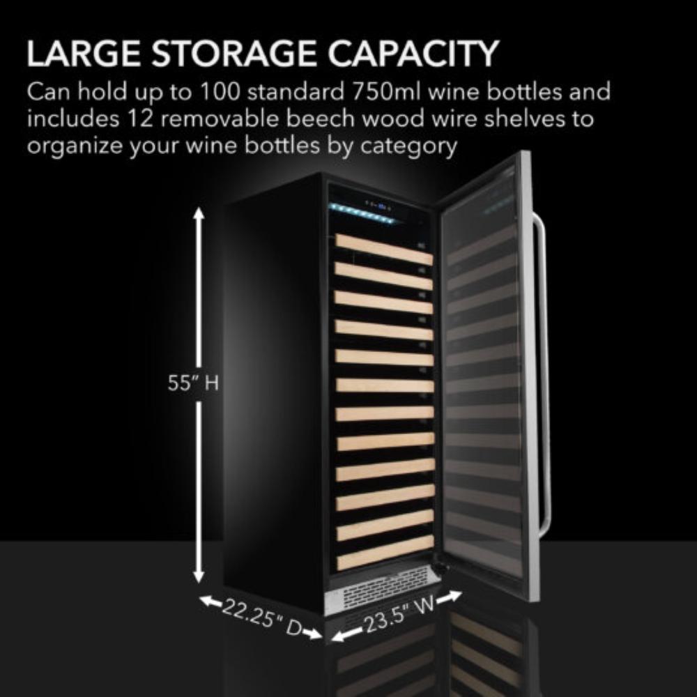 Whynter 24" 100-Bottle Single Zone Built-in Stainless Steel  Wine Refrigerator with Display Rack