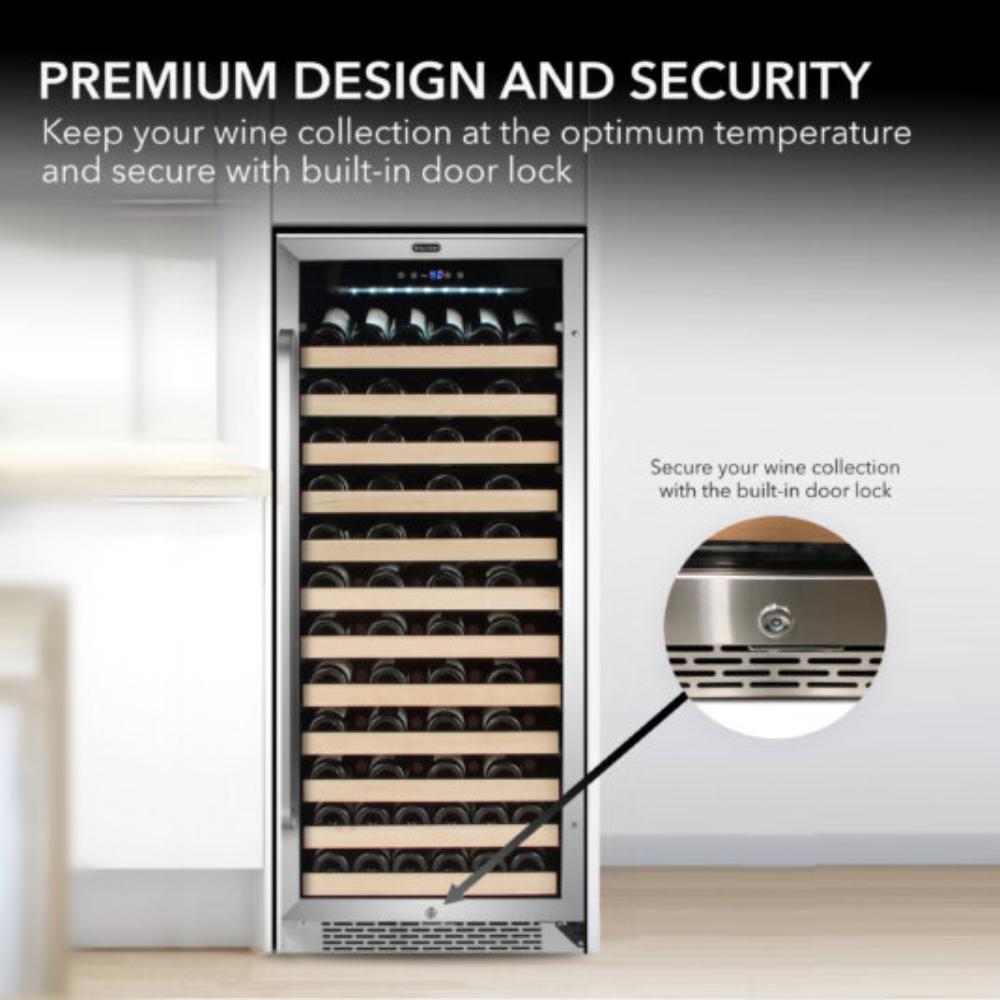 Whynter 24" 100-Bottle Single Zone Built-in Stainless Steel  Wine Refrigerator with Display Rack