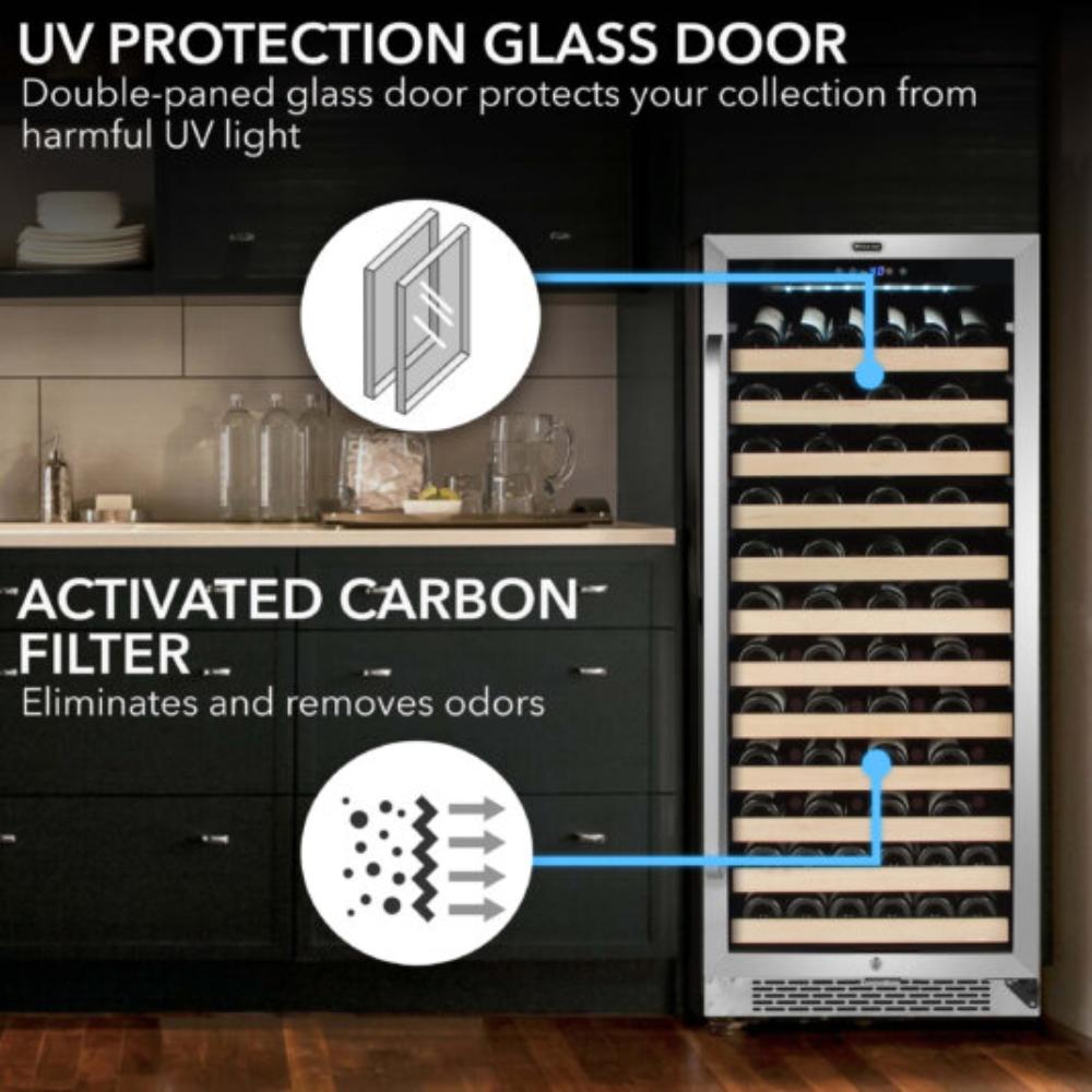 Whynter 24" 100-Bottle Single Zone Built-in Stainless Steel  Wine Refrigerator with Display Rack