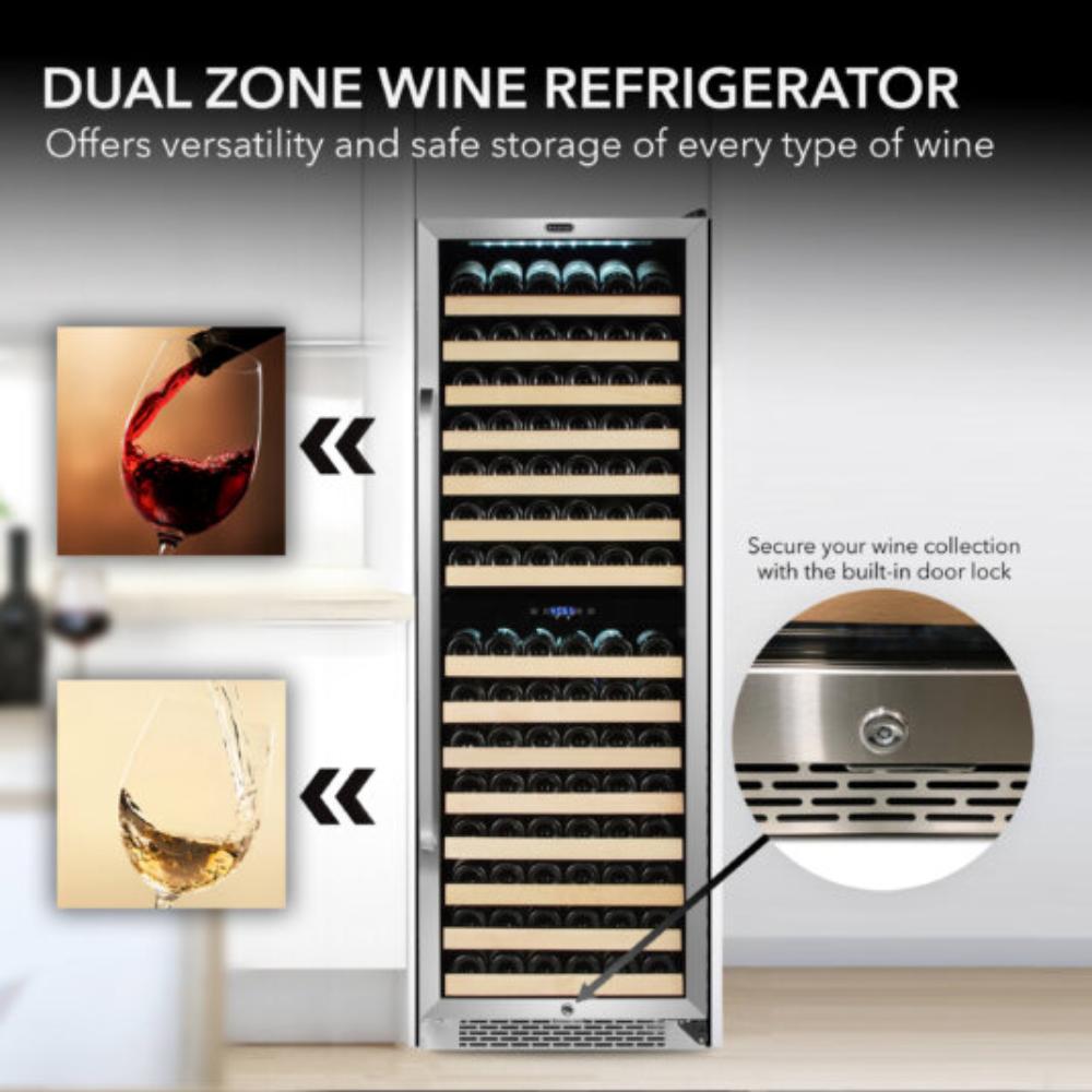 Whynter 24" 164-Bottle Dual Zone  Built-in Stainless Steel  Wine Refrigerator with Display Rack