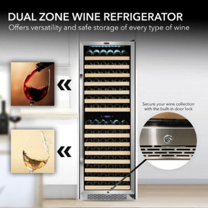 Whynter 24" 164-Bottle Dual Zone  Built-in Stainless Steel  Wine Refrigerator with Display Rack