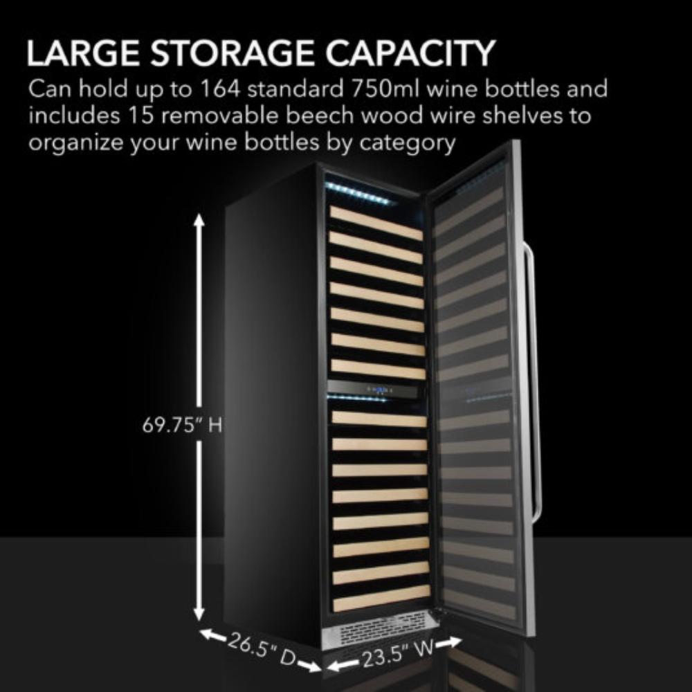 Whynter 24" 164-Bottle Dual Zone  Built-in Stainless Steel  Wine Refrigerator with Display Rack