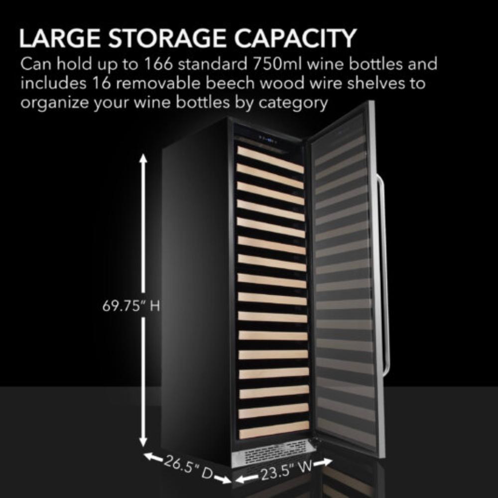 Whynter 24" 166-Bottle Single Zone Built-in Stainless Steel Wine Refrigerator with Display Rack