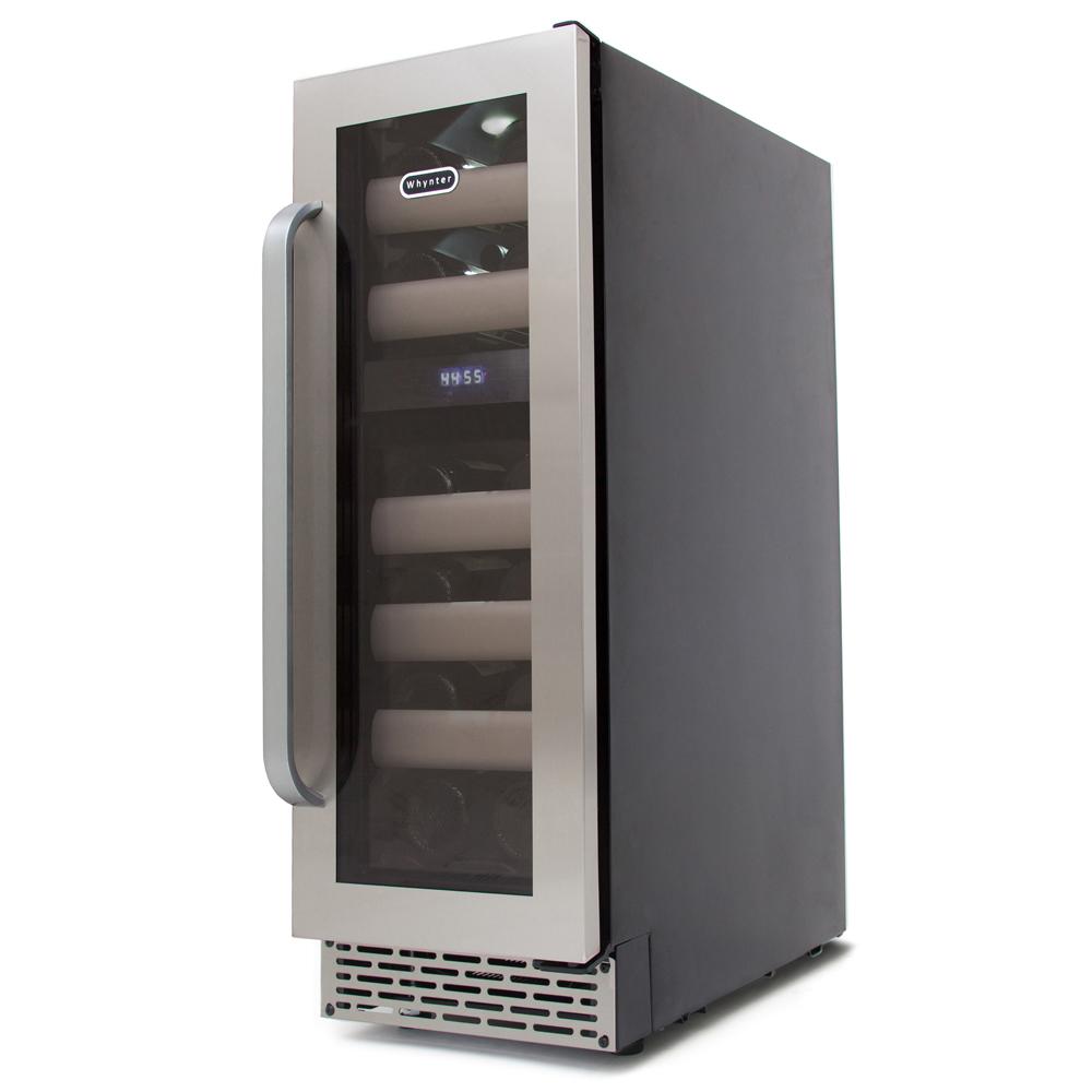 Wine cooler with glass door on a white background