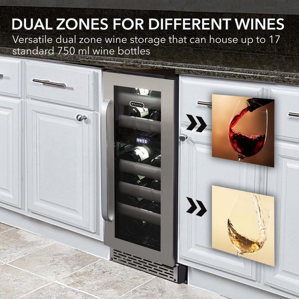 Whynter Elite Series 17-Bottle Dual Zone Built-In Wine Fridge – Seamless Stainless Steel