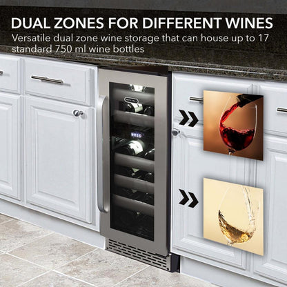 Whynter Elite Series 17-Bottle Dual Zone Built-In Wine Fridge – Seamless Stainless Steel