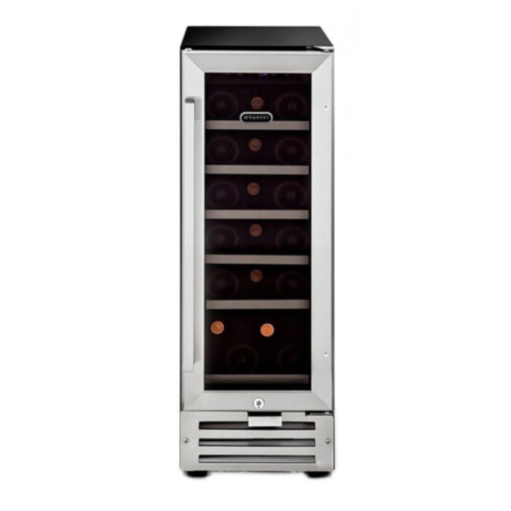 Compact stainless steel wine cooler for undercounter installation