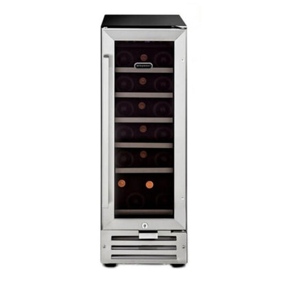 Compact stainless steel wine cooler for undercounter installation