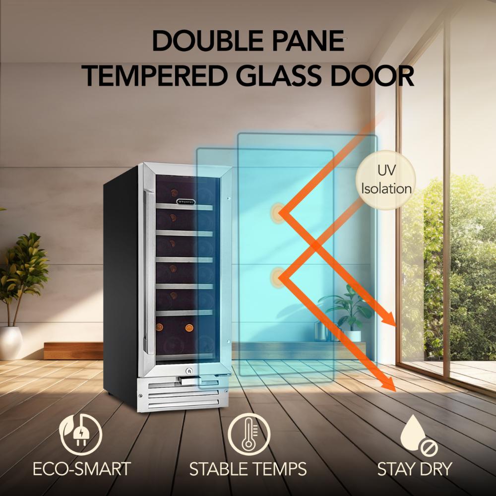 Single zone compressor wine refrigerator with UV-protected glass door