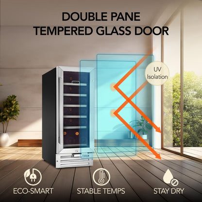 Single zone compressor wine refrigerator with UV-protected glass door