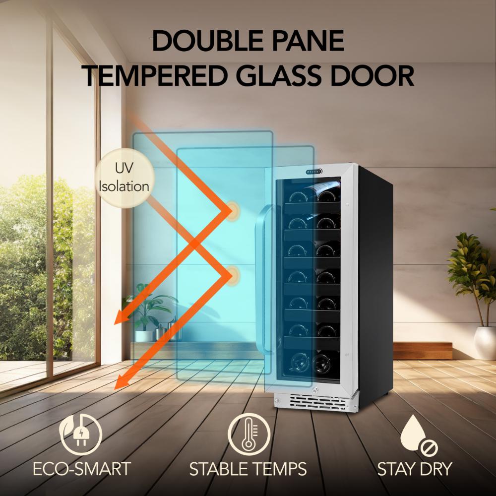 Stainless steel wine refrigerator with glass door