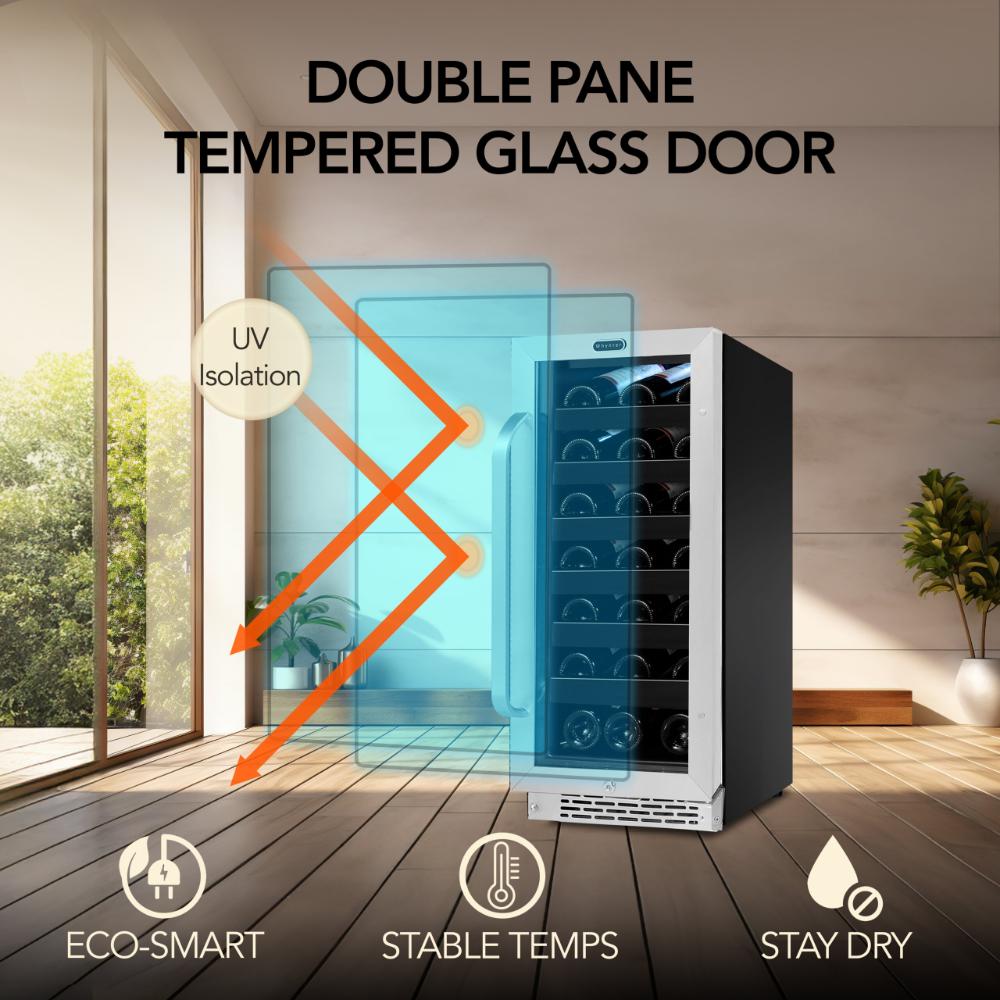 Compact single-zone wine fridge with glass door