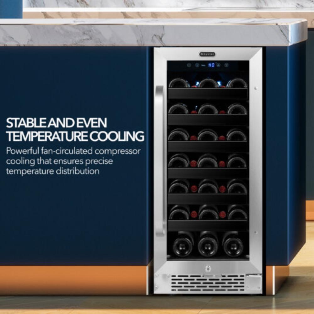 Slim under-counter stainless steel wine cooler 33 bottles