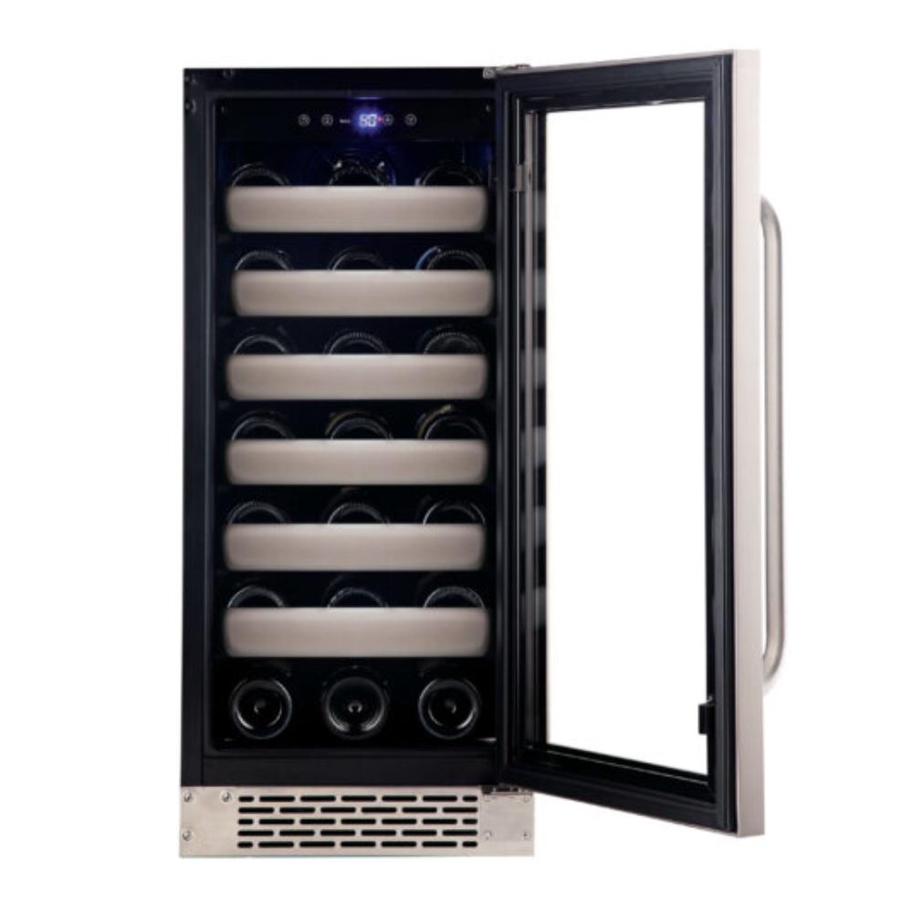 Single zone wine refrigerator with seamless glass door