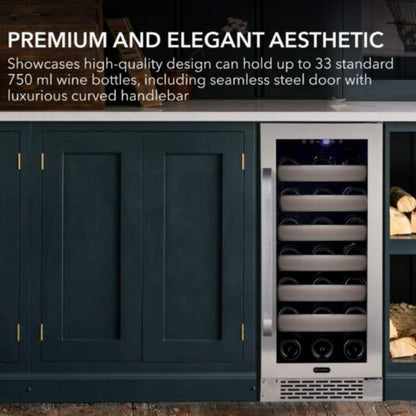 Whynter Elite Series 33-Bottle Single Zone Built-In Wine Refrigerator -  Seamless Stainless Steel