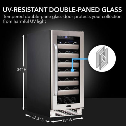 Whynter Elite Series 33-Bottle Single Zone Built-In Wine Refrigerator -  Seamless Stainless Steel