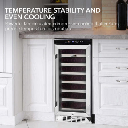 Whynter 15"  33- Bottle Single Zone Built-In Stainless Steel Wine Refrigerator