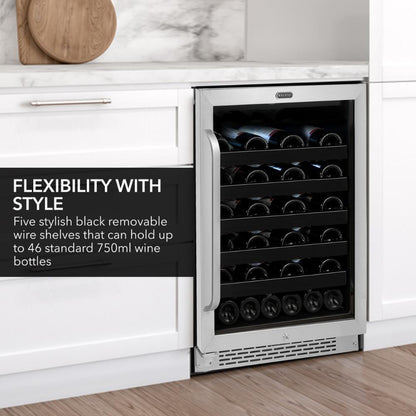 Whynter undercounter wine refrigerator with LED lighting