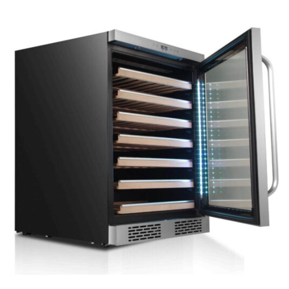 Stainless steel 54-bottle wine cooler with glass door