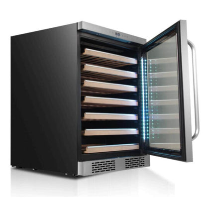 Stainless steel 54-bottle wine cooler with glass door