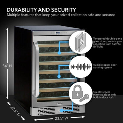 Whynter Elite Series 54-Bottle Single Zone Built-in Wine Refrigerator - Stainless Steel with Lightshow