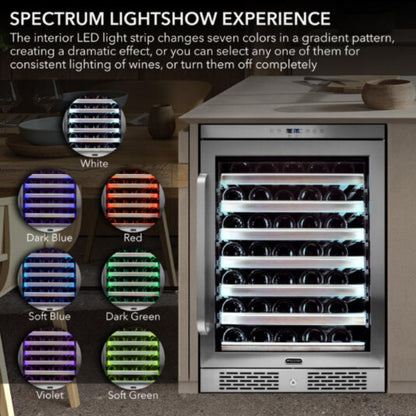 Whynter Elite Series 54-Bottle Single Zone Built-in Wine Refrigerator - Stainless Steel with Lightshow