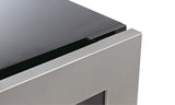 Detail of the hidden hinge showcasing the sleek design of the KingsBottle wine fridge. 