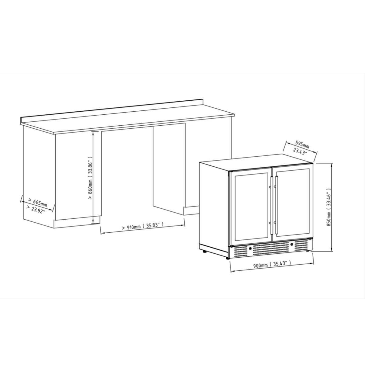 Drawing showing installation dimensions.