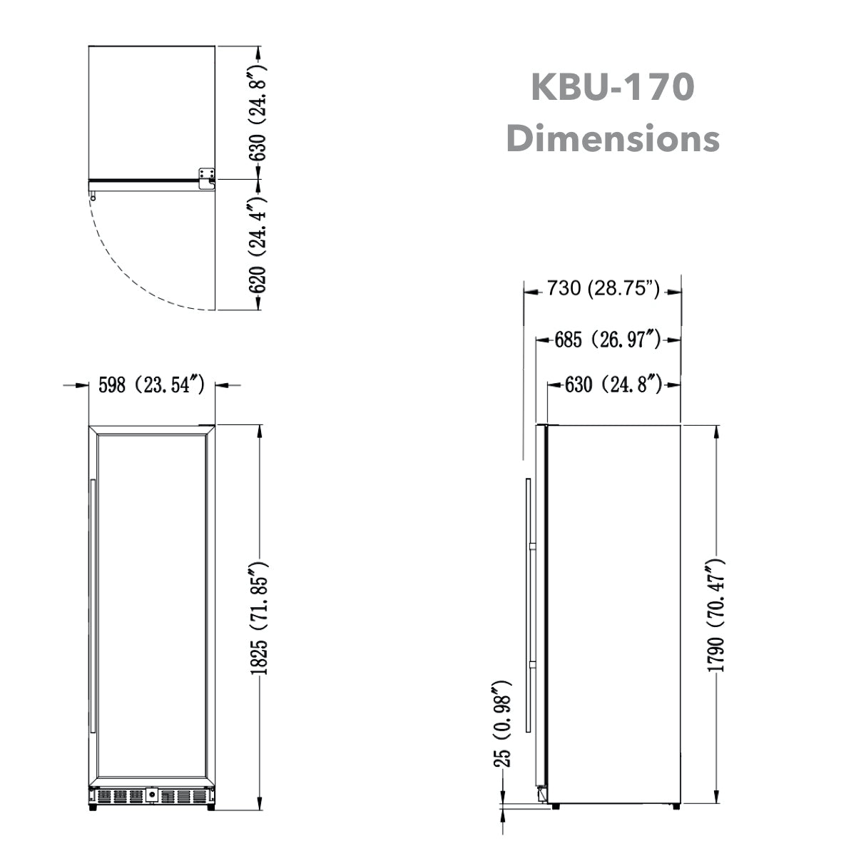 KingsBottle 166 Bottle Stainless Steel Single Zone Wine Refrigerator Right Hinge