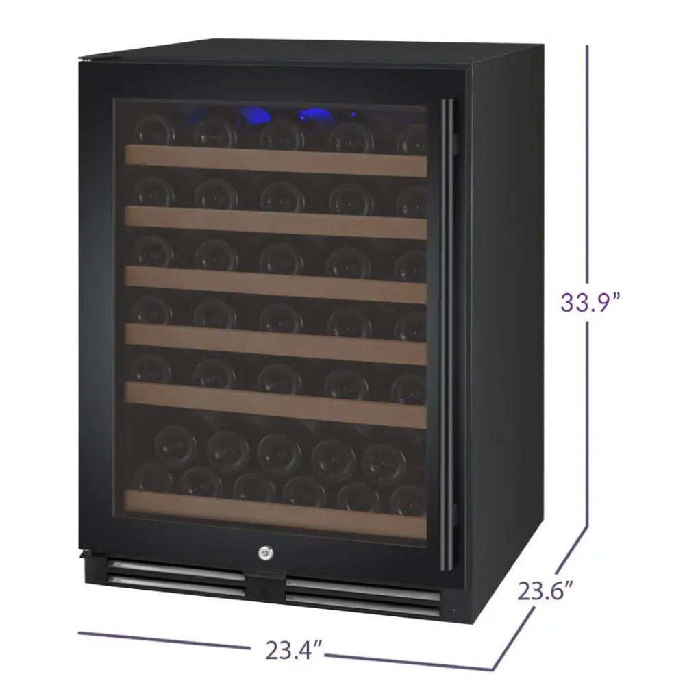 	Allavino 24-inch black wine refrigerator with left-hinge door and Tru-Vino cooling technology with dimensions