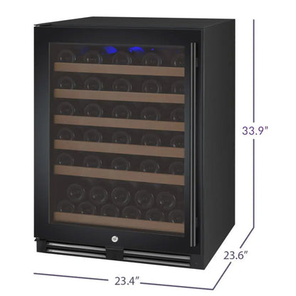 	Allavino 24-inch black wine refrigerator with left-hinge door and Tru-Vino cooling technology with dimensions