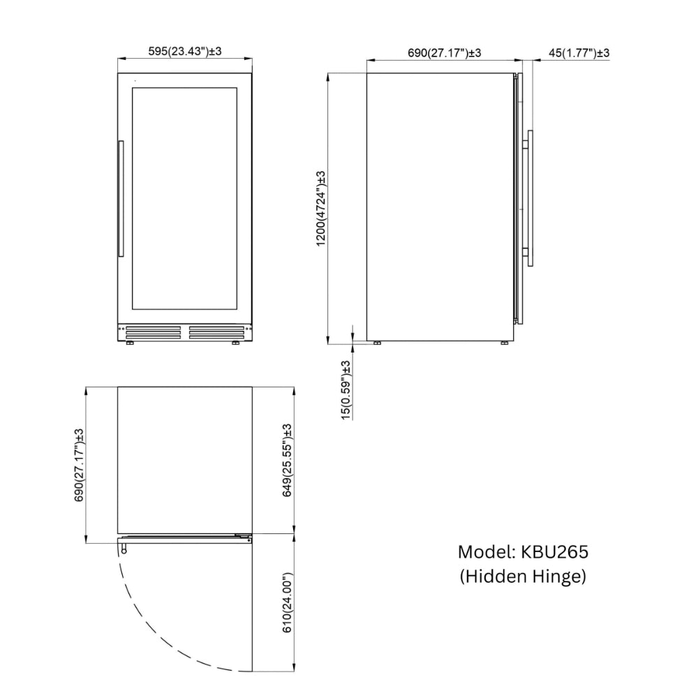 KingsBottle 47" Tall Single Zone Wine Cooler – Low-E Glass Door, Stainless Steel, Right Hinge