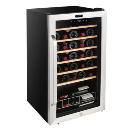 Whynter 34-Bottle Single Zone, Right Hinge, Freestanding Stainless Steel Wine Refrigerator with Display Shelf - 19"