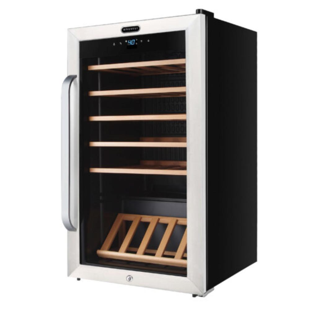 UV-protected wine cooler with tempered glass door