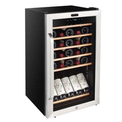 Whynter 34-Bottle Single Zone, Right Hinge, Freestanding Stainless Steel Wine Refrigerator with Display Shelf - 19"