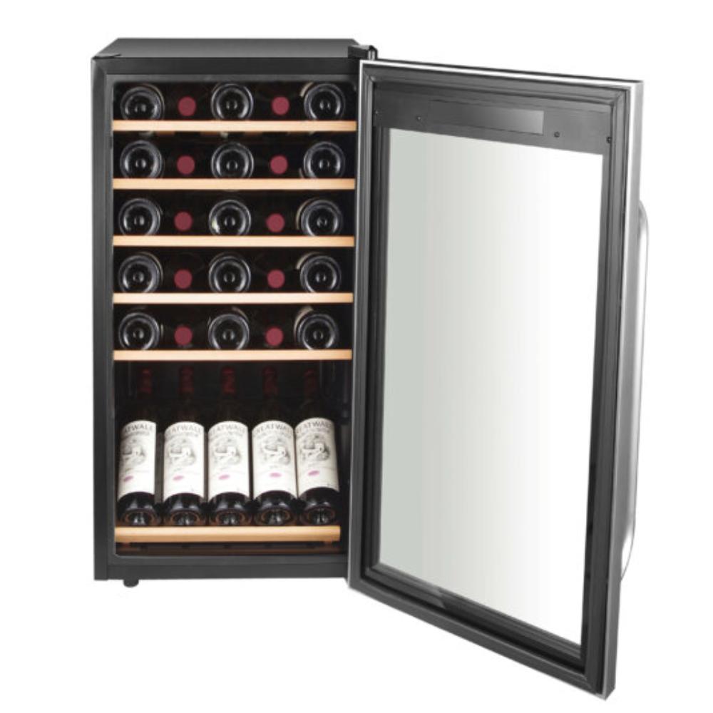 Whynter 34-Bottle Single Zone, Right Hinge, Freestanding Stainless Steel Wine Refrigerator with Display Shelf - 19"