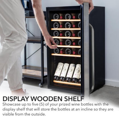 Whynter 34-Bottle Single Zone, Right Hinge, Freestanding Stainless Steel Wine Refrigerator with Display Shelf - 19"