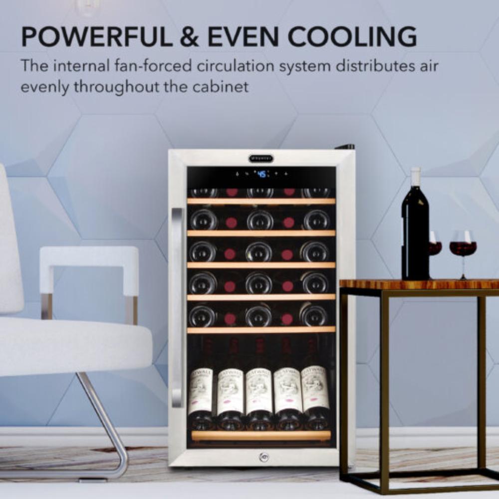 Whynter 34-Bottle Single Zone, Right Hinge, Freestanding Stainless Steel Wine Refrigerator with Display Shelf - 19"