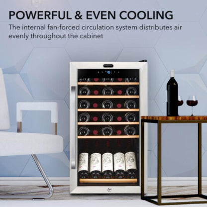 Whynter 34-Bottle Single Zone, Right Hinge, Freestanding Stainless Steel Wine Refrigerator with Display Shelf - 19"