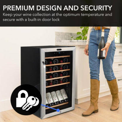 Whynter 34-Bottle Single Zone, Right Hinge, Freestanding Stainless Steel Wine Refrigerator with Display Shelf - 19"