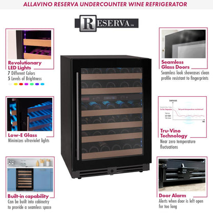 Allavino 50-Bottle Dual Zone Undercounter Wine Cooler – Black Glass Door, Right Hinge | Reserva Series