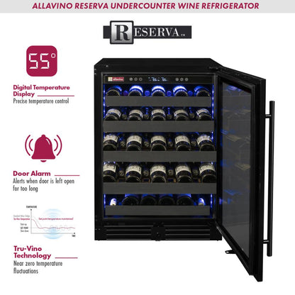 Allavino Reserva Series 100-Bottle Undercounter Wine Cooler – Four Zone Side-by-Side with Black Stainless Steel Doors