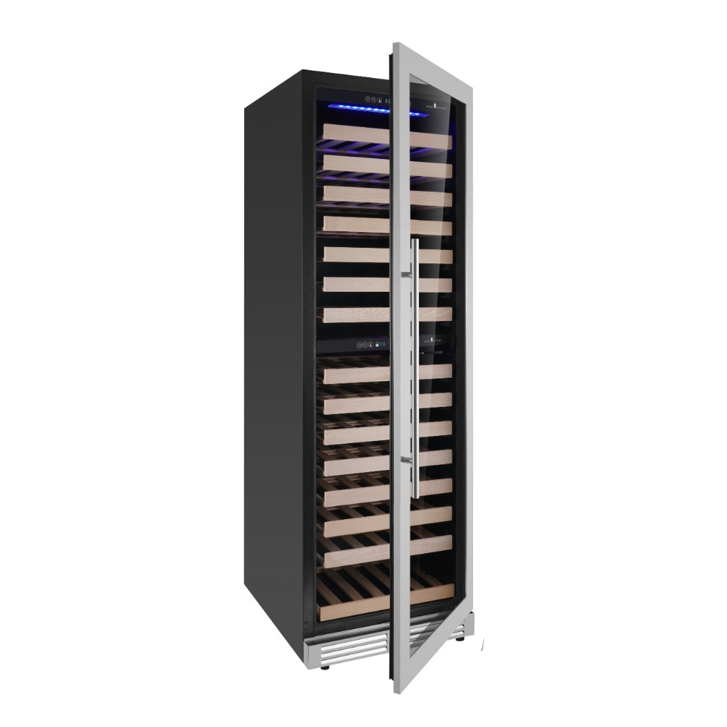 "KingsBottle Wine Cooler model KBU425DX-SS LHH featuring the Embraco Inverter Compressor, offering energy-efficient, whisper-quiet performance."