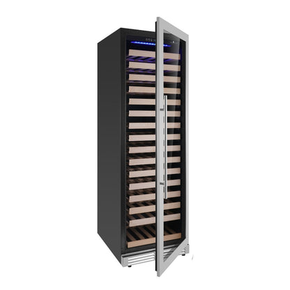 KingsBottle 159 Bottle Single Zone Wine Cooler with door open, right hinge