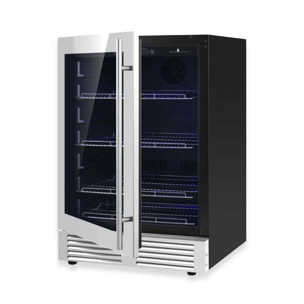 KingsBottle 24" Low-E Glass Door Beer Fridge – Stainless Steel, Left Hinge Beverage Refrigerator